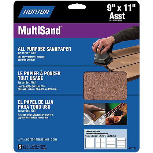 MultiSand 9-inch x 11-inch Sanding Sheets Assorted Grits (5-Pack)