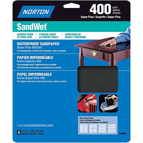 SandWet 9 inch x11 inch Sanding Sheets Super Fine-400 grit (5-Pack)