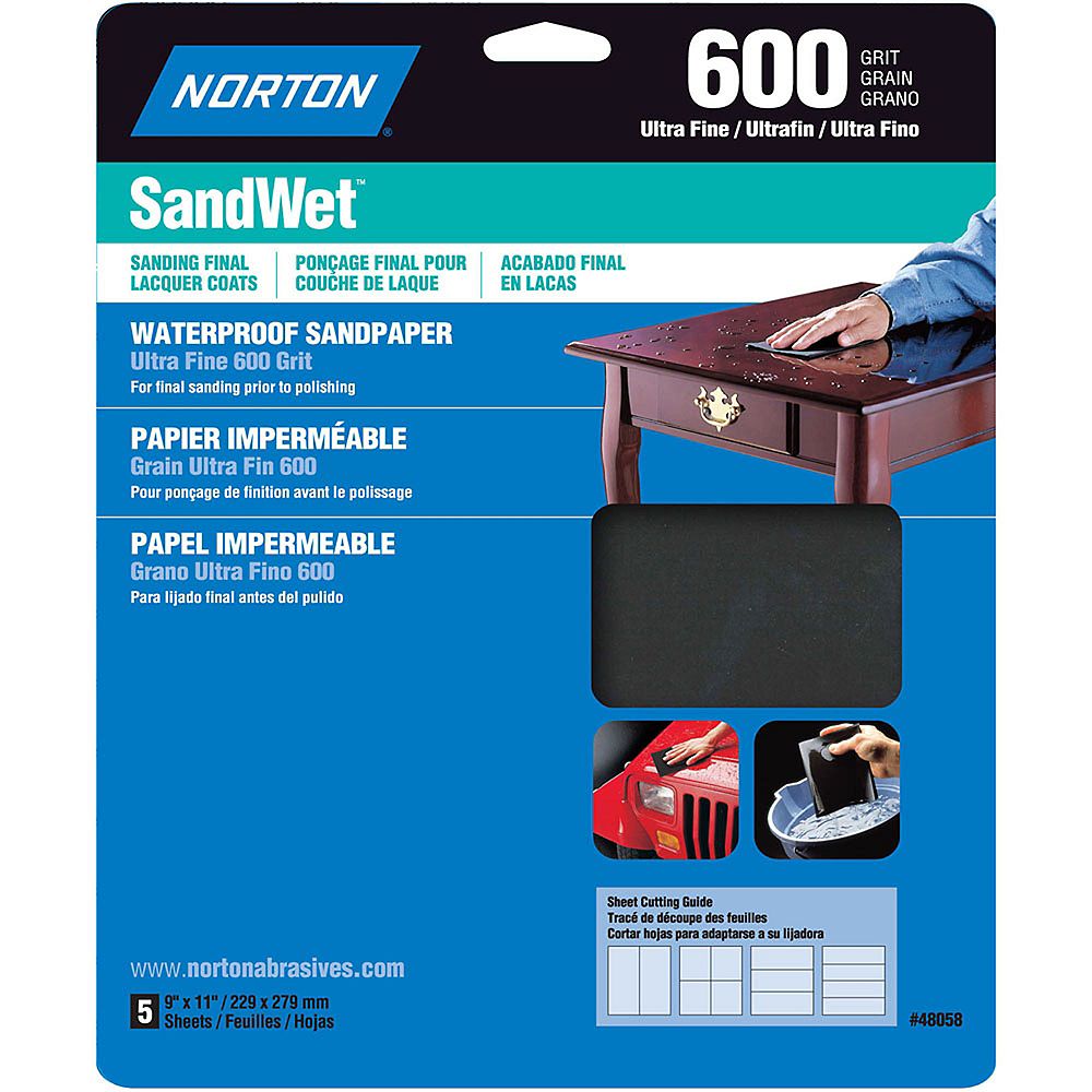 Norton SandWet 9 inch x11 inch Sanding Sheets Ultra Fine600 grit (5