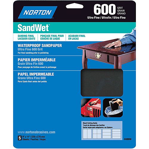 SandWet 9 inch x11 inch Sanding Sheets Ultra Fine-600 grit (5-Pack)