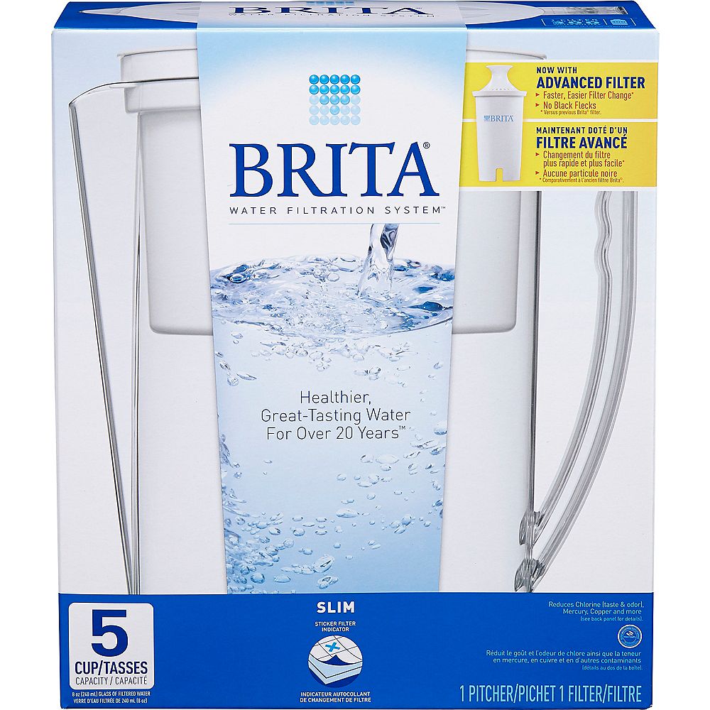 Brita Slim Water Filter Pitcher with 1 Replacement Filter, 5 Cup The