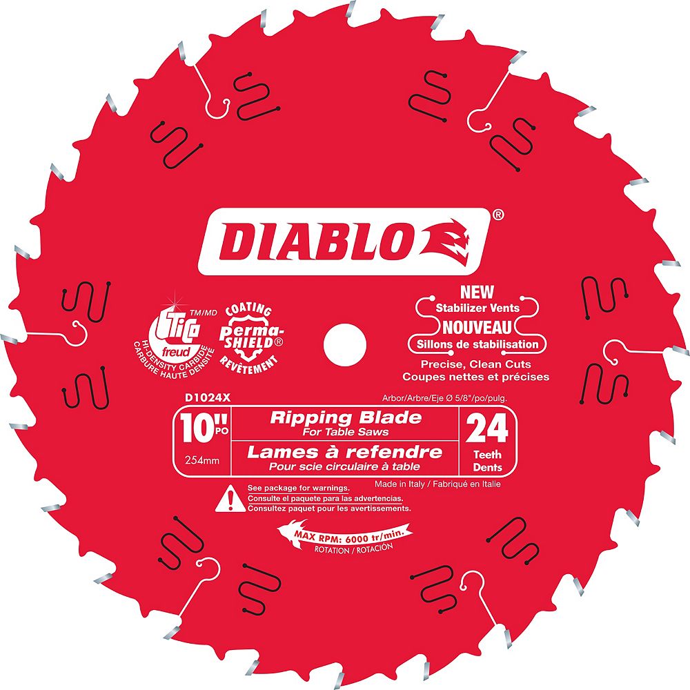 Diablo 10inch x 24 Tooth Carbide Tipped Ripping Table Saw Blade for