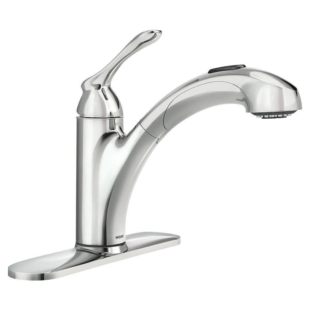 Moen Banbury Single Handle Pull Out Sprayer Kitchen Faucet With Power Clean In Chrome The Home Depot Canada