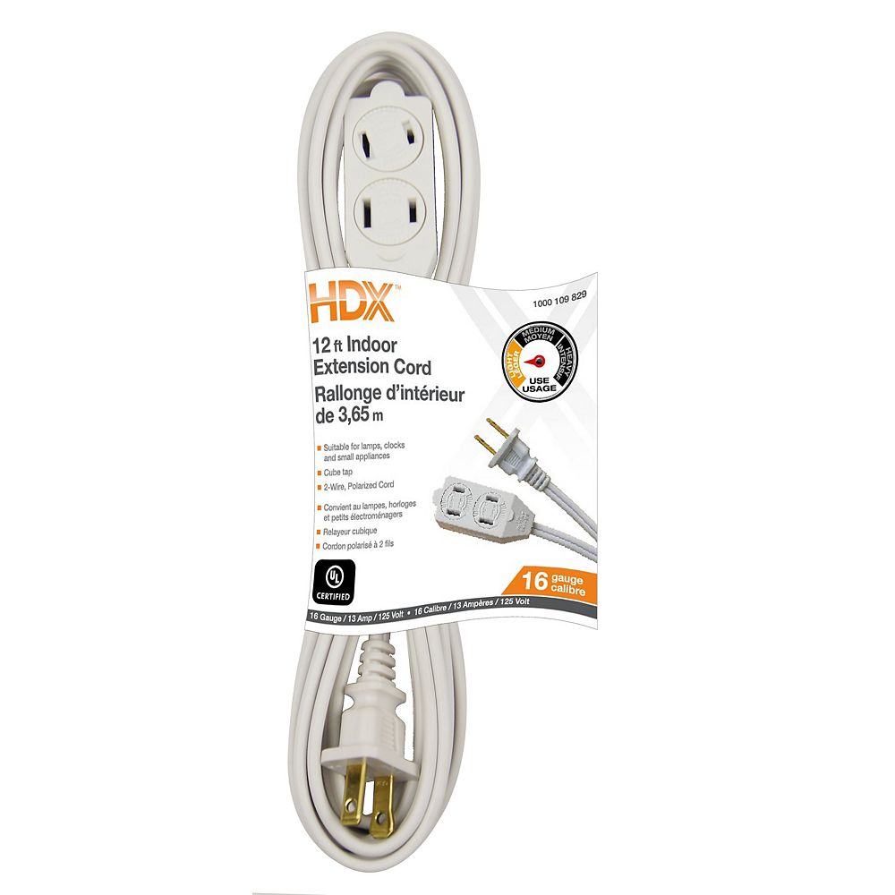 HDX 12 ft. Indoor Extension Cord in White The Home Depot Canada