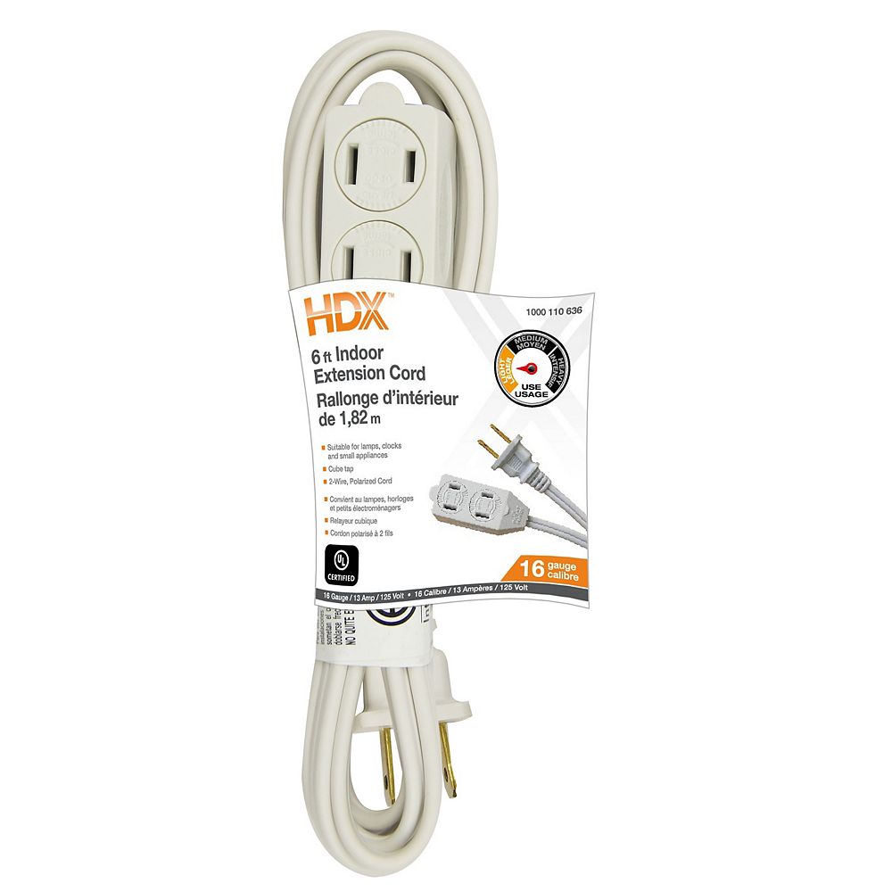 HDX 6 ft. Indoor Extension Cord in White The Home Depot Canada