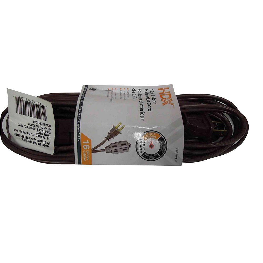 HDX 12 ft. Indoor Extension Cord in Brown The Home Depot Canada