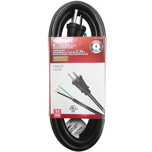 9 ft. 14-Gauge Power Supply Replacement Cord in Black