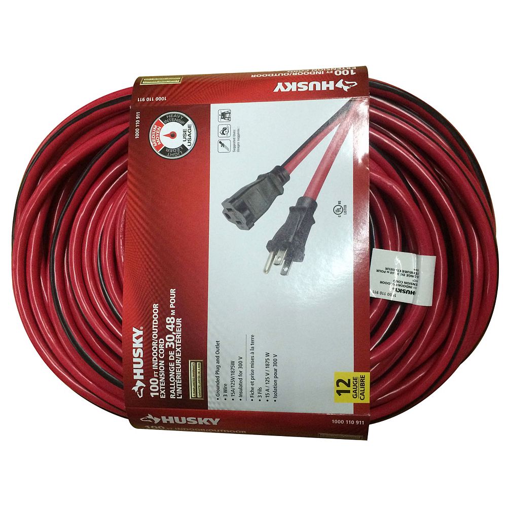 Husky 100 ft. 12-Gauge Indoor/Outdoor Extension Cord | The Home Depot