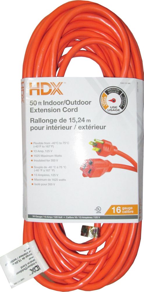 HDX 50 Ft. Indoor/Outdoor Extension Cord | The Home Depot Canada