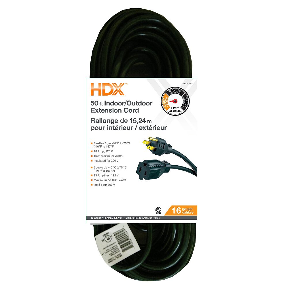 HDX 50 ft. 16Gauge Indoor/Outdoor Extension Cord in Green HDX 50 ft. 16Gauge Indoor/Outdoor Extension Cord in Green