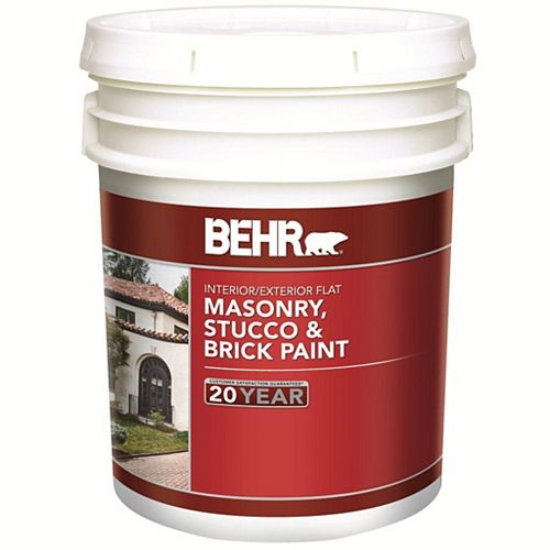 BEHR 18.9 L White Flat Latex Masonry, Stucco and Brick Interior/Exterior Paint