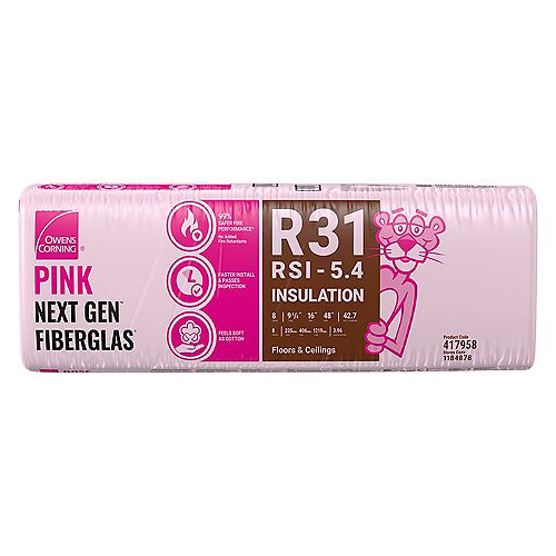 R-31 EcoTouch PINK FIBERGLAS Insulation 16-inch x 48-inch x 9.5-inch (42.7 sq.ft.)