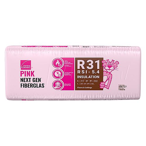 R-31 EcoTouch PINK FIBERGLAS Insulation 24-inch x 48-inch x 9.5-inch (64 sq.ft.)