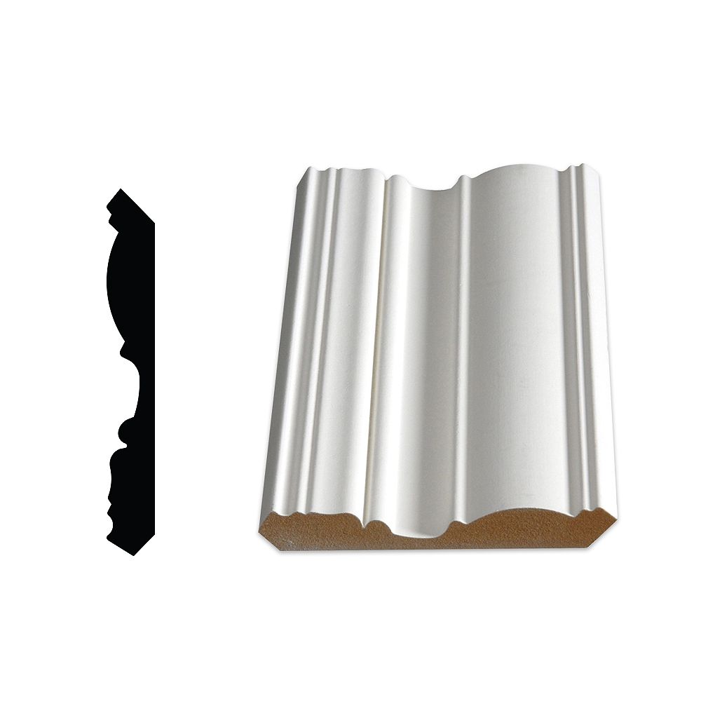 Alexandria Moulding 5/8inch x 4 1/2inch MDF Primed Fibreboard Crown Moulding The Home Depot