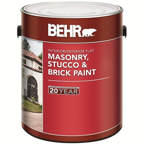 Interior/Exterior Masonry, Stucco & Brick Paint, Flat  - 3.73L