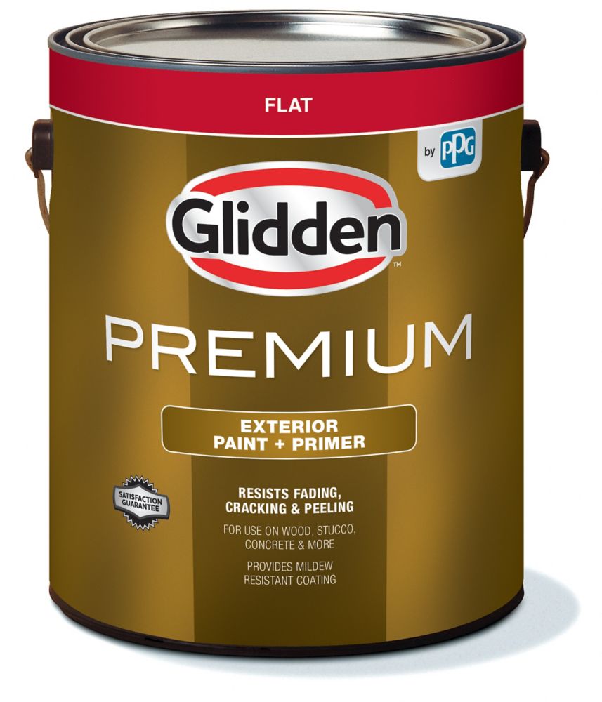 Glidden Premium Exterior Paint Primer Flat White 3 7 L The Home   P 1000116602 