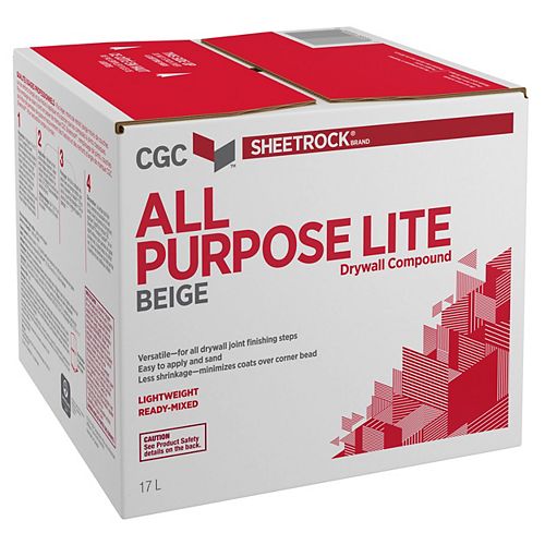 CGC Sheetrock All Purpose-Lite Drywall Compound, Beige, Ready-Mixed, 17 L Carton