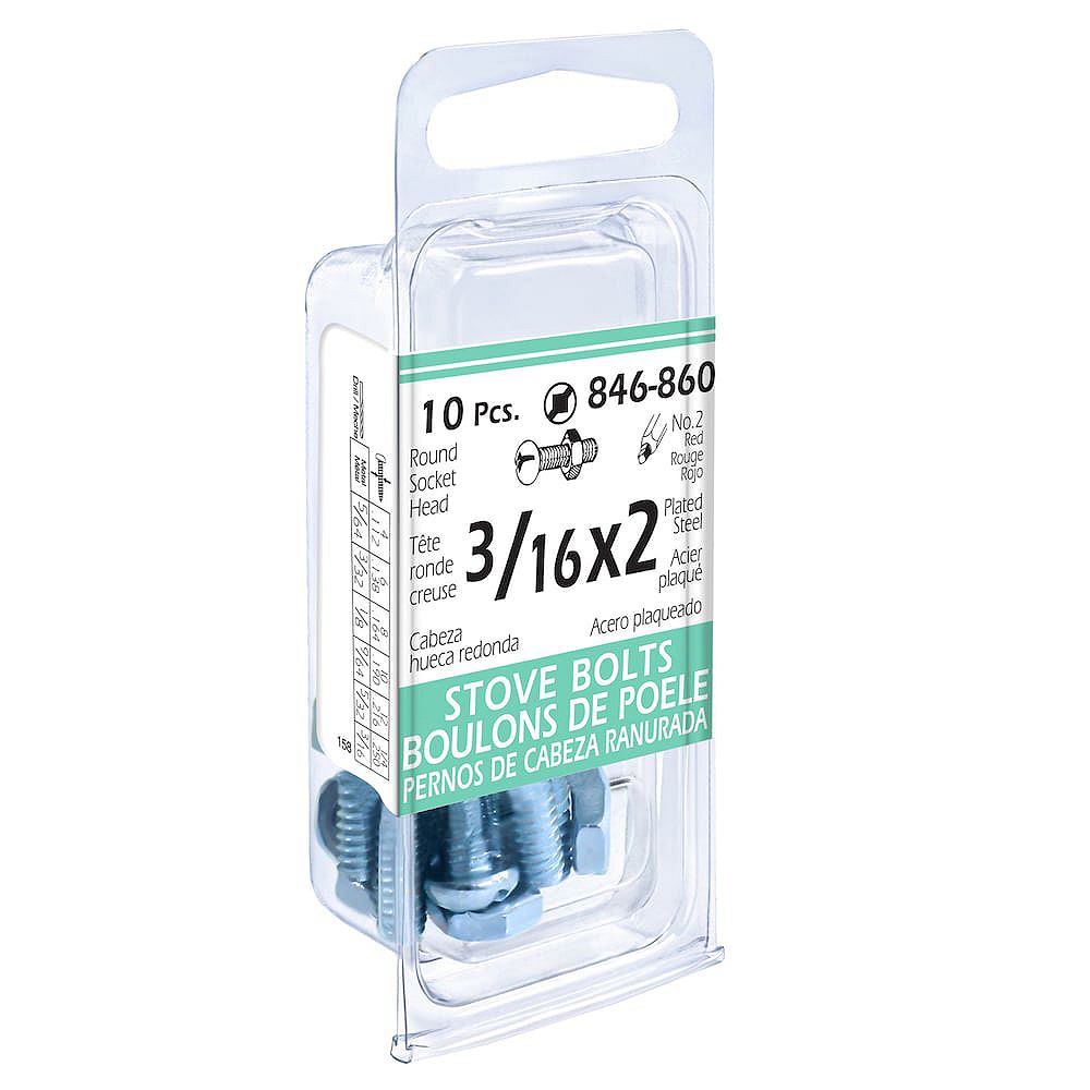 Paulin 3/16 x 2inch Round Head Square Drive Stove Bolts With Nuts