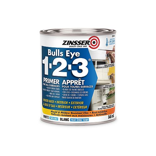 Bulls Eye 1-2-3 Water-Base Primer for All Surfaces in Tintable White, 946 ml