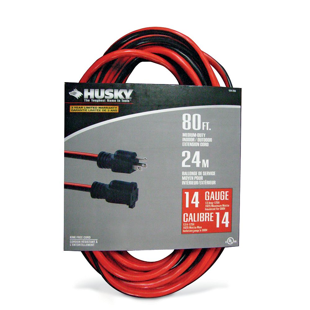 Husky 80 ft Medium Duty Indoor/Outdoor Extension Cord The Home Depot