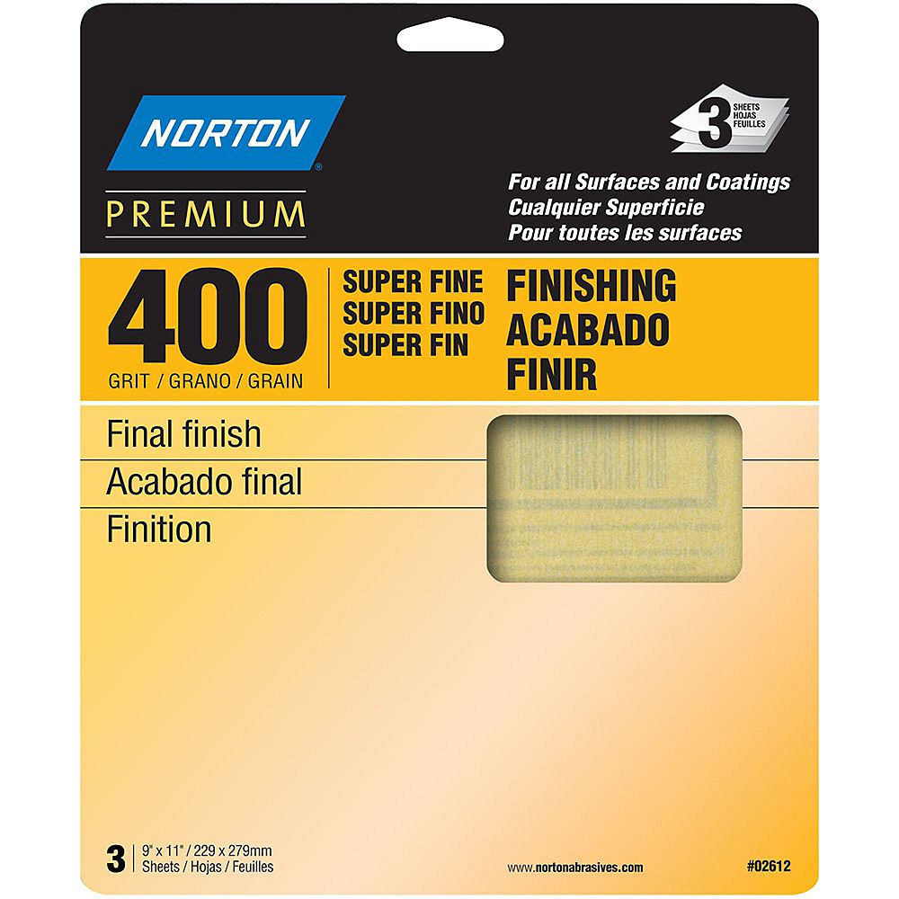Norton Premium 9 inch X11 inch Sanding Sheets Super Fine400 grit (3