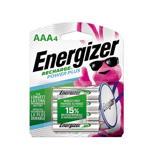 Energizer Recharge Power Plus Rechargeable AAA Batteries, 4 Pack