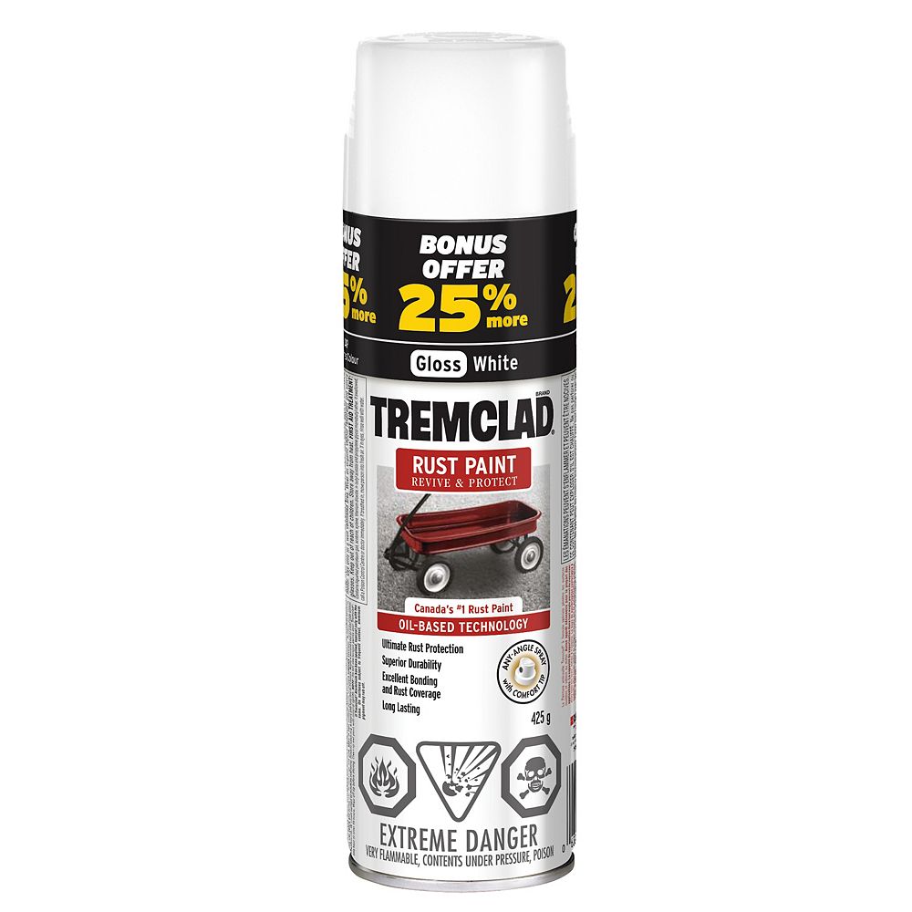 TREMCLAD Oil-Based Rust Paint In Gloss White, 425 G Aerosol Spray Paint Paint Sprayer With Oil Based Paint