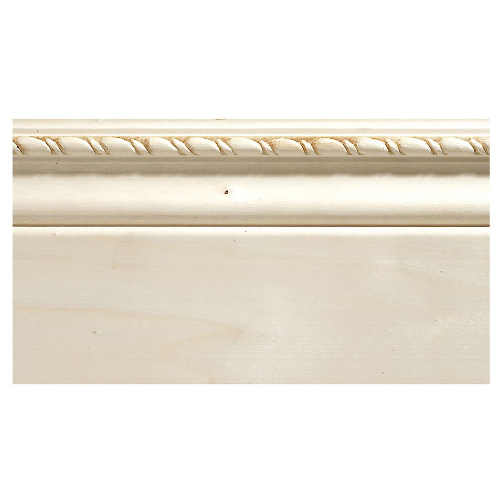 Ornamental Mouldings White Hardwood Rope Baseboard Moulding 3/8 x 4 x