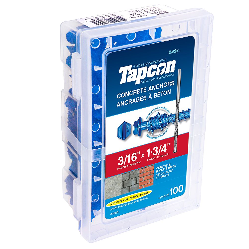 Tapcon 3/16inch x 13/4inch Slotted Hex Head Concrete Screw 100