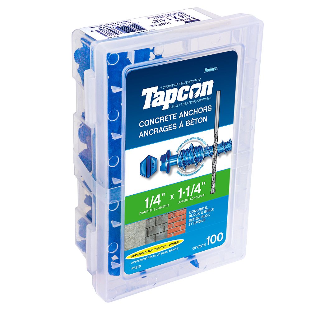 Tapcon 1/4inch x 11/4inch Slotted Hex Head Concrete Screw 100 Pack