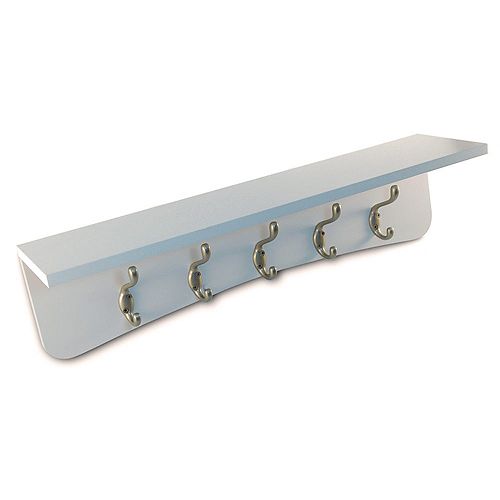 23 5/8-inch (601 mm) Utility 5-Hook Rack, Matte Nickel and White