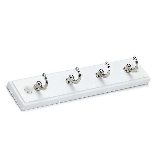 8 5/8-inch (219 mm) Utility 4-Key Hook Rack, Chrome and White