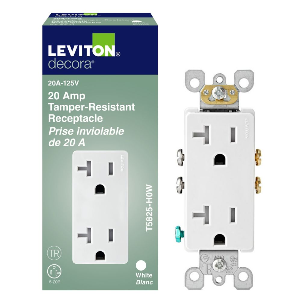 Leviton Prise Double Decora, Inviolable 20A - Blanc | Home Depot Canada