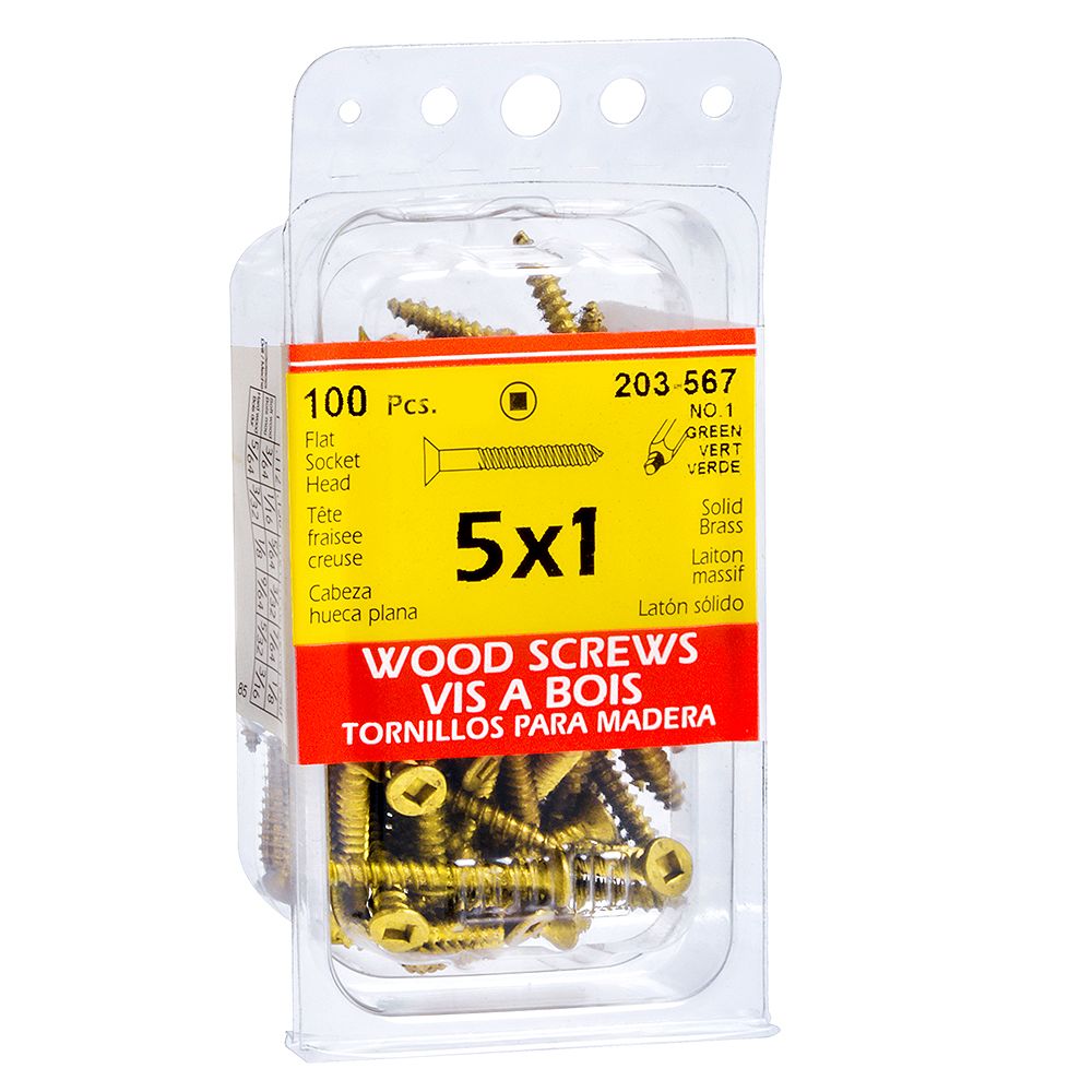 Paulin 5 x 1inch Flat Head Square Drive Wood Screws Brass 100pcs
