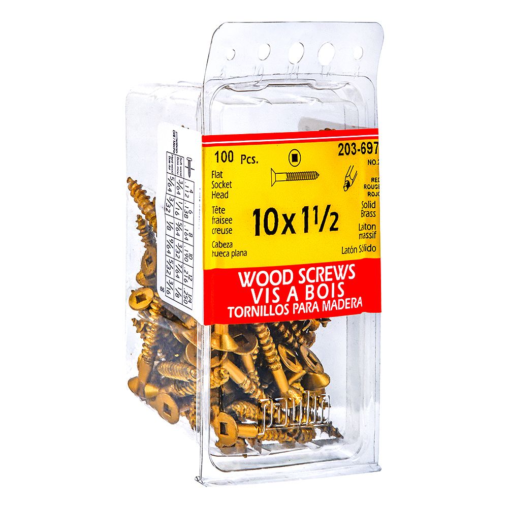 Paulin 10 x 11/2inch Flat Head Square Drive Wood Screws Brass