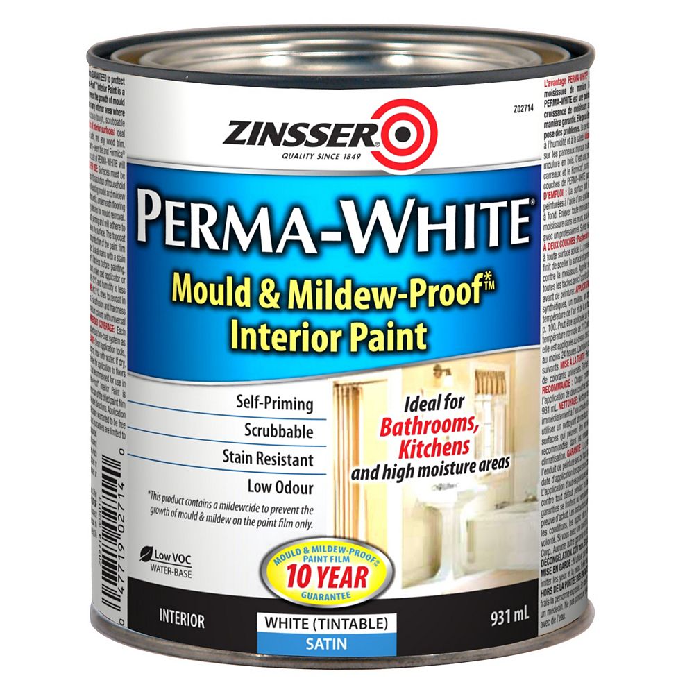 Zinsser Perma White Mould & Mildew Interior Paint in Tintable Satin