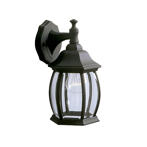 100W 1-Light Black Outdoor Wall Lantern with Clear Bevelled Glass