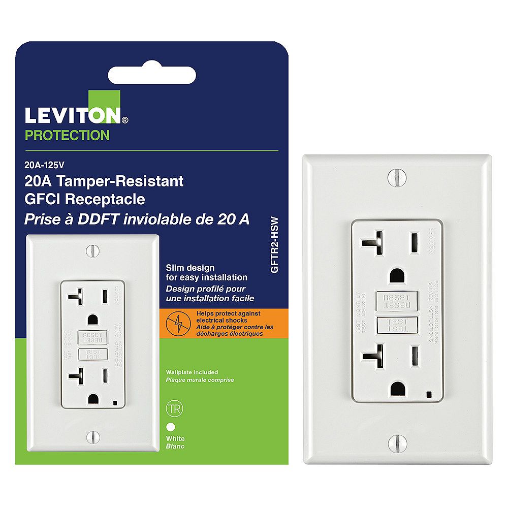 Leviton Decora 20 Amp Tamper-Resistant Slim GFCI Receptacle/Outlet With Wall Plate | The Home ...