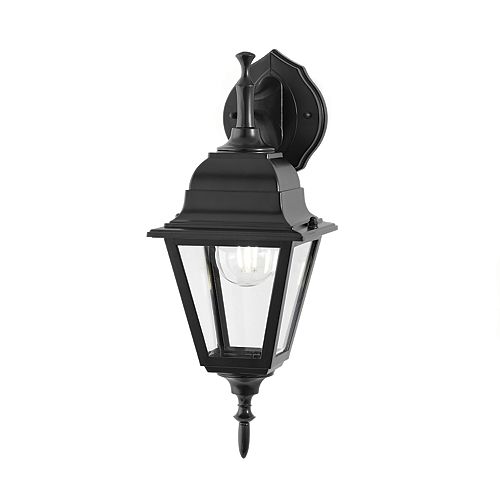 100W 1-Light Black Reversible Outdoor Wall Lantern with Clear Bevelled Glass