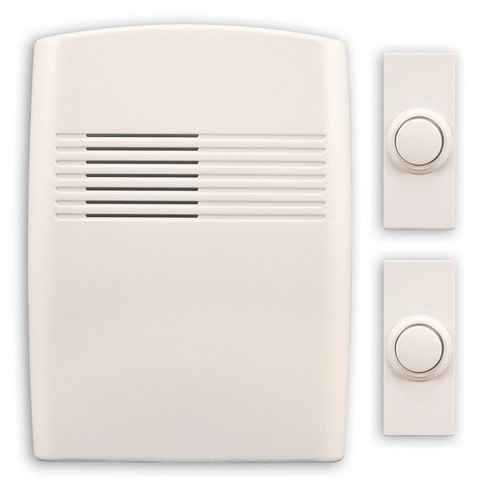 Heath Zenith Wireless Battery Operated Off White Door Chime Kit With 2 Push Buttons The Home Depot Canada