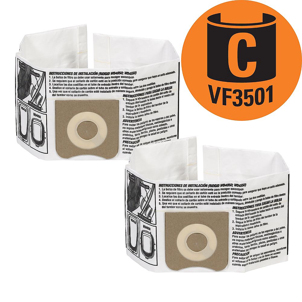 Ridgid Vacuum Dust Bags Vf3501 Type C 11 L To 17 L 2 Pack The Home Depot Canada