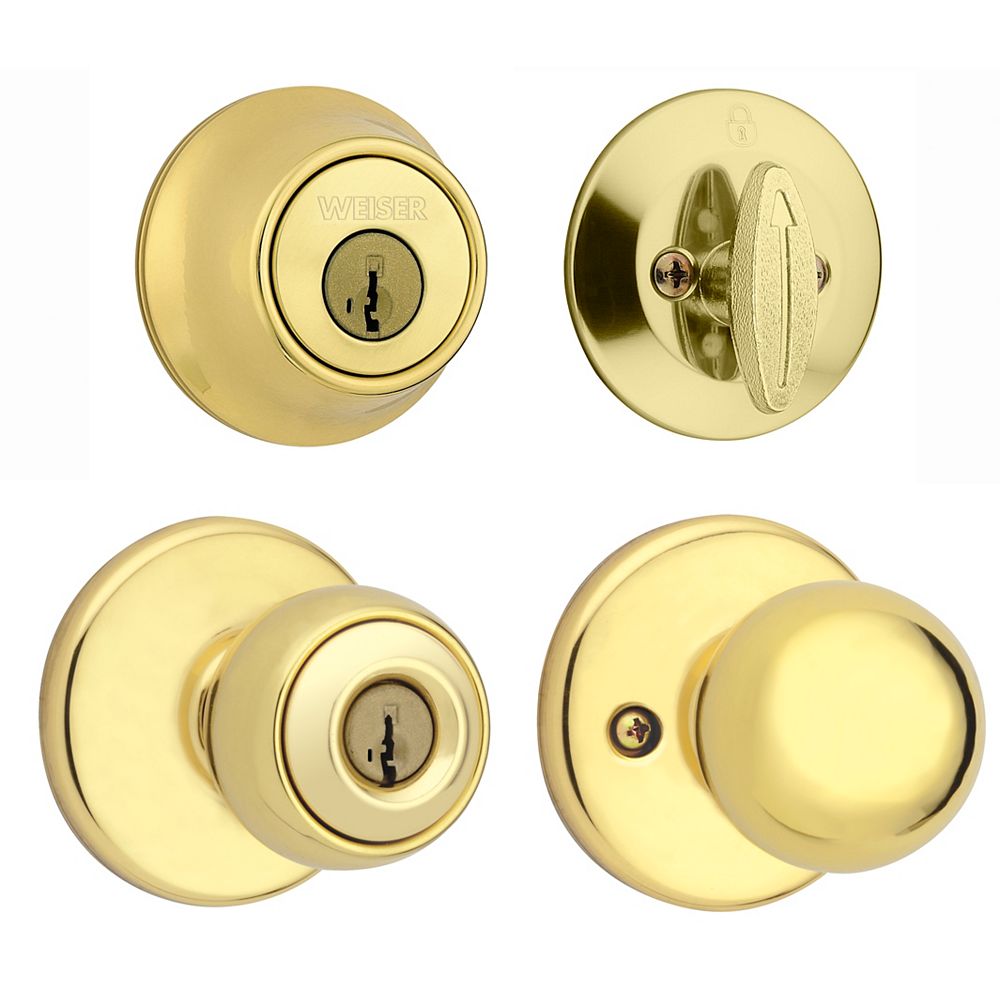 Weiser Yukon Knob and Deadbolt Combo in Brass | The Home Depot Canada