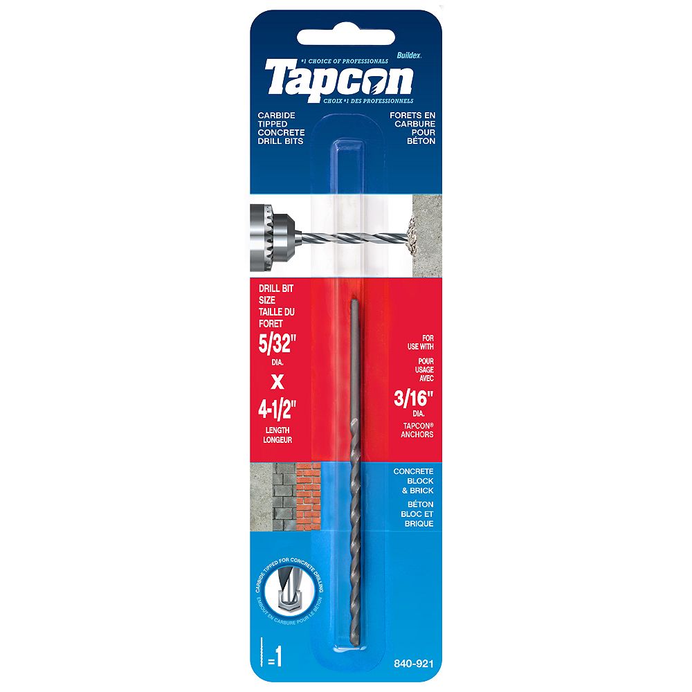Tapcon 5/32inch x 41/2inch Carbide Tipped Concrete Drill Bits 1