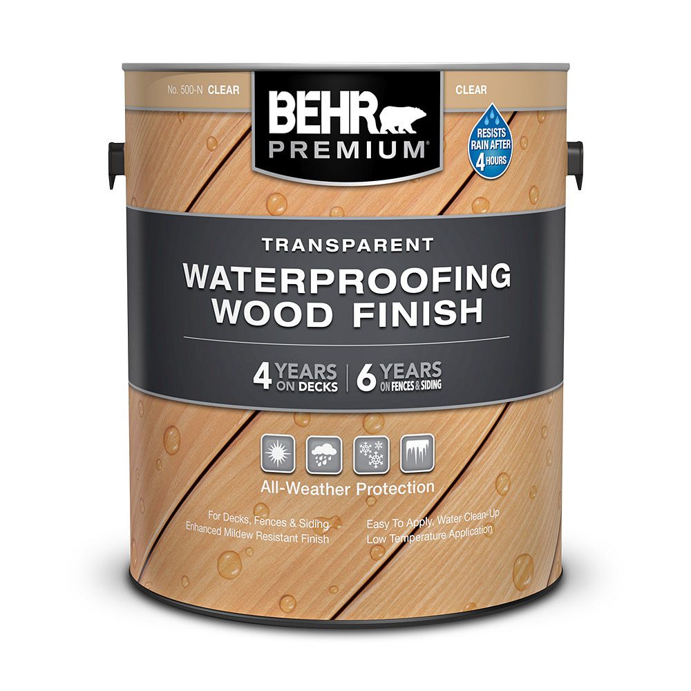 Behr Premium Transparent Waterproofing Wood Finish Clear No 500 N 3 79l The Home Depot Canada Behr Premium Transparent Waterproofing Wood Finish Clear No 500 N 3 79l The Home Depot Canada
