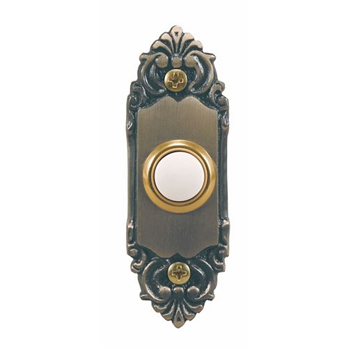 Hampton Bay Wired Lighted Door Bell Push Button, Antique Brass