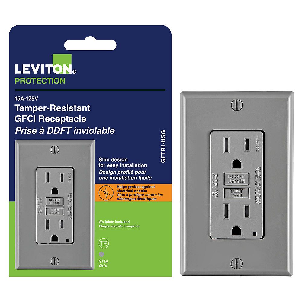 Leviton Decora 15 Amp Tamper Resistant Slim Gfci Receptacleoutlet With Wall Plate The Home 9184