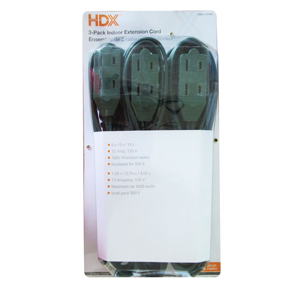 HDX indoor lightduty extension cords (3Pack) The Home Depot Canada