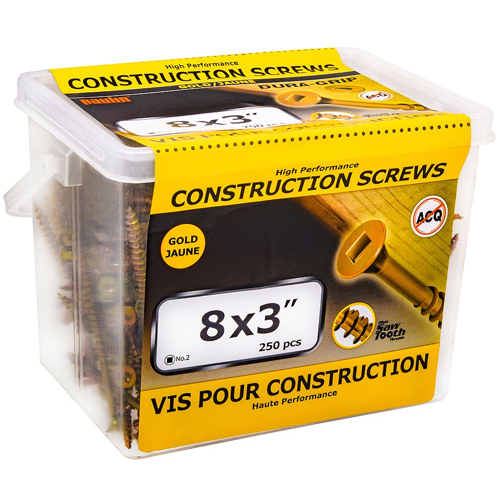 Paulin 8 x 3inch Flat Head Square Drive Construction Screws in Yellow