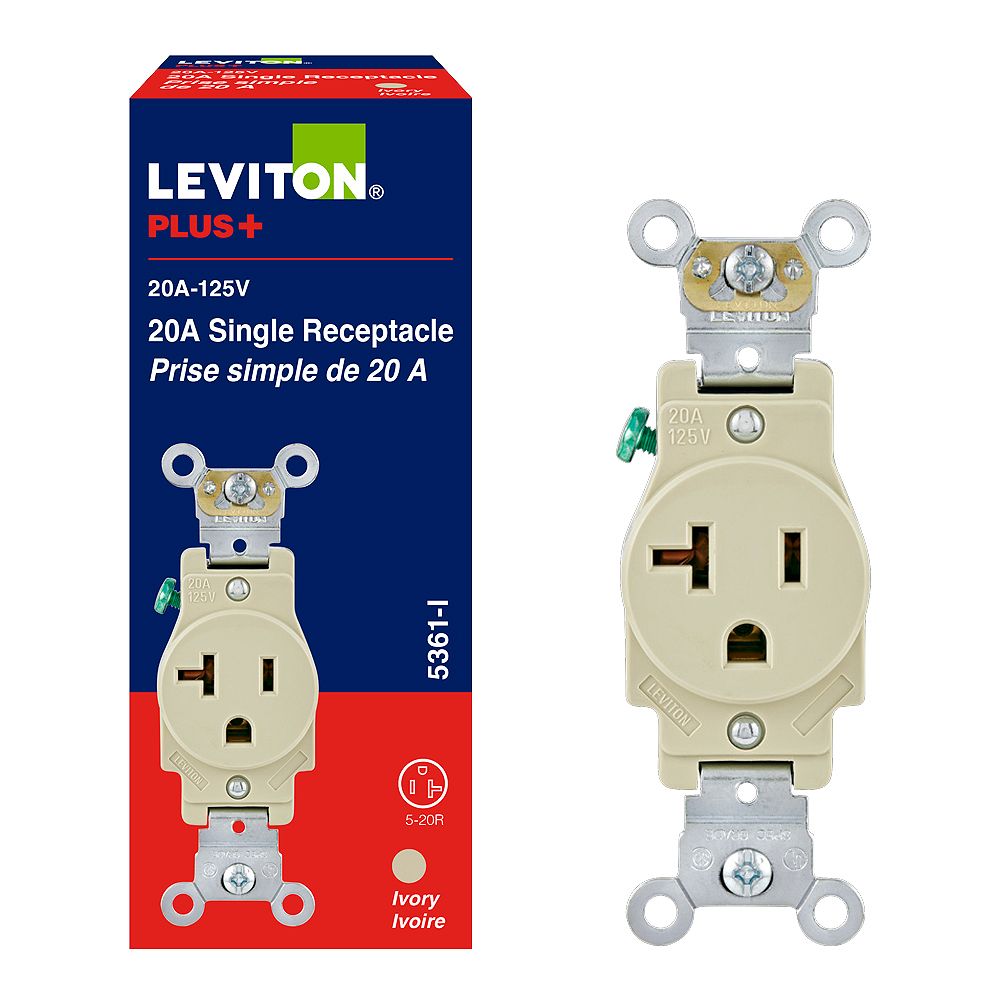 Leviton 20 Amp Industrial Grade Heavy Duty Self Grounding Single Outlet In Ivory The Home 6131