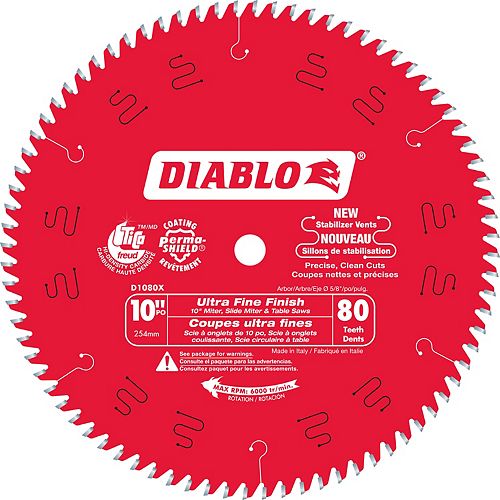 10-inch x 80 Tooth Carbide Tipped Ultra Fine Finish Mitre/Table Saw Blade for Wood Cutting